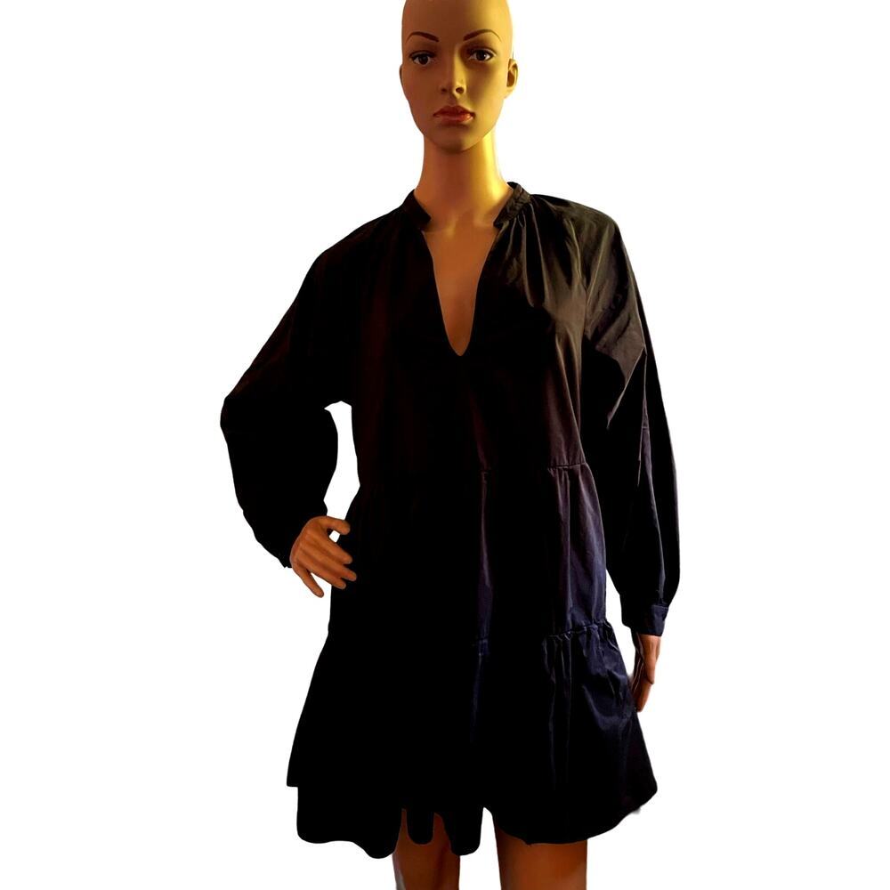 ZARA DRESS OVERSIZED TIERED MINI BABYDOLL BLACK LONG SLEEVES SIZE SMALL LBD